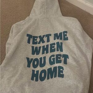 Gray Hoodie with Blue Text Print